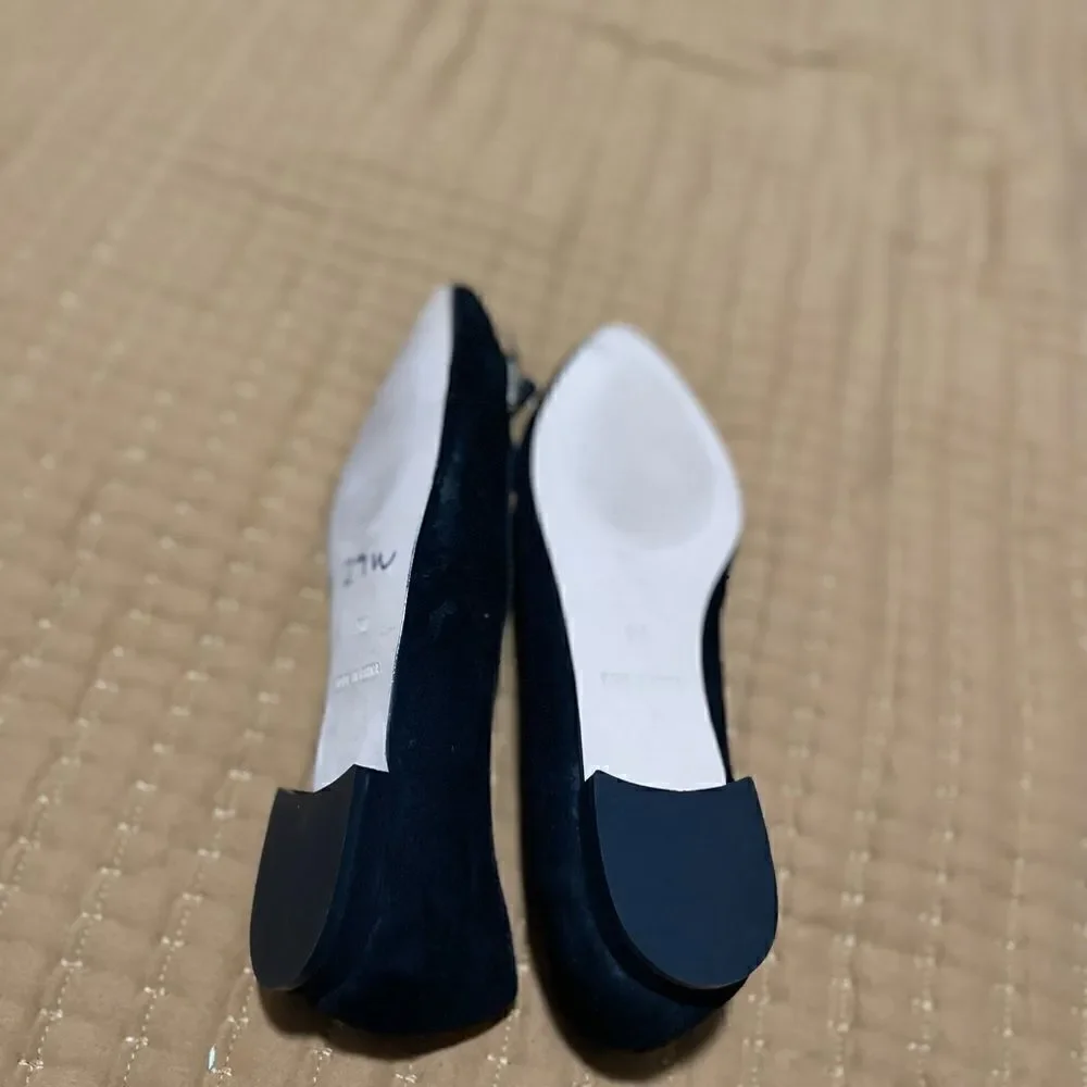 Talbots Black leather upper bow rhinestone flat 5M